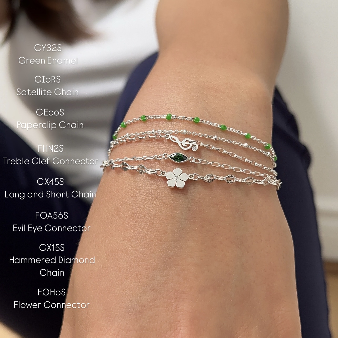 Green Enamel Cable Chain By the Meter Sterling Silver .925 - August - Image 4