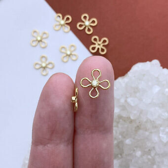 Alternative view of 2mm Peridot Round Bezel Set CZ Crystal 70's Flower Bubble 14kt Gold Filled - Connectors Pendants Charms (August)