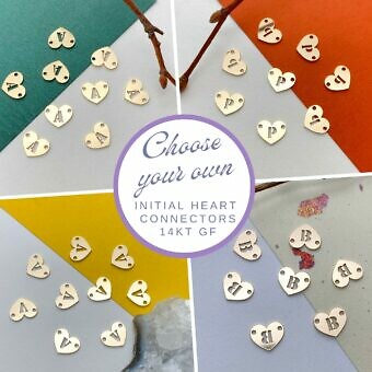 Alphabet Initials Heart Disc Connectors in 14kt Gold Filled Custom Collections
