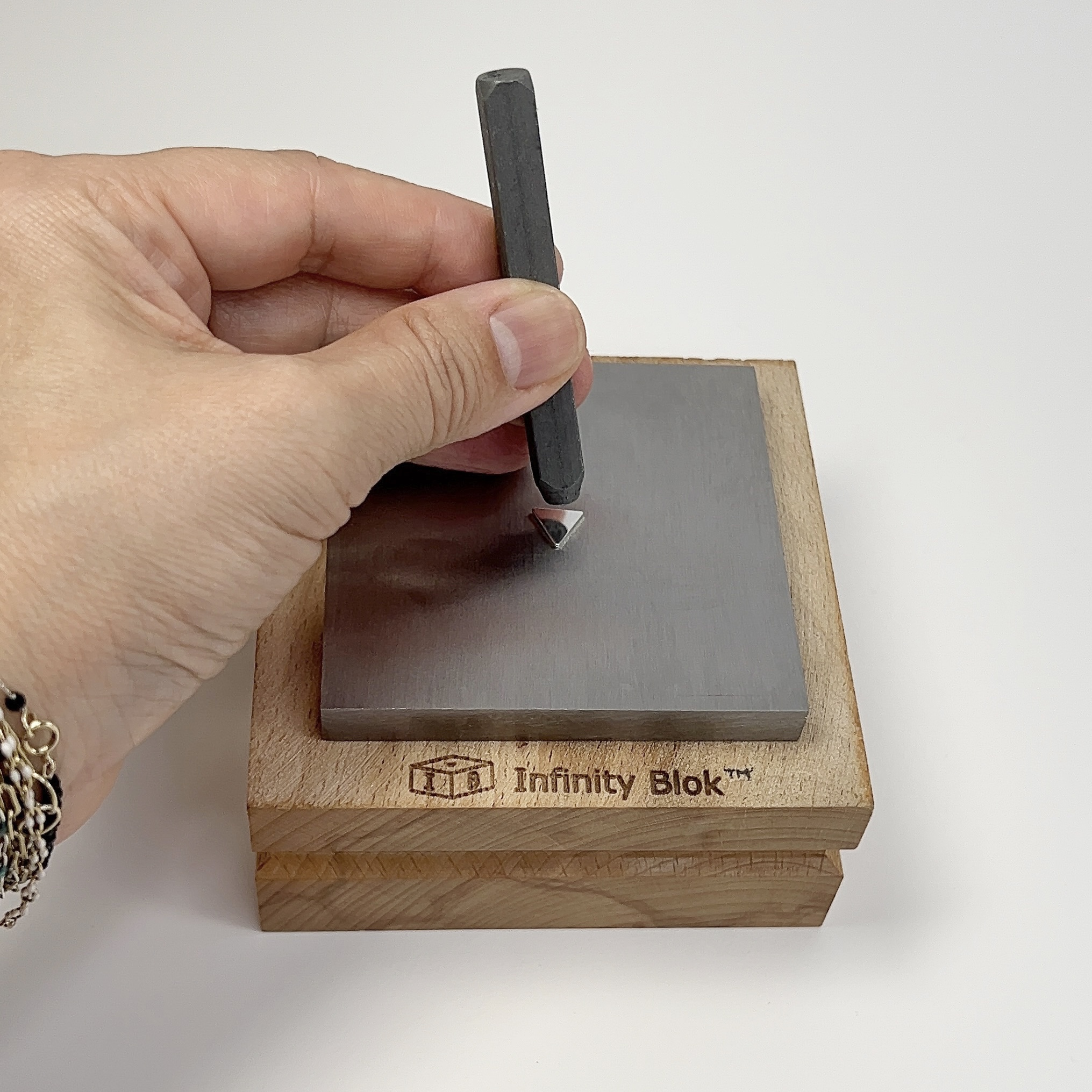 Infinity Blok - Tempered Steel Stamping Block with Hole for Earring Post - Image 4