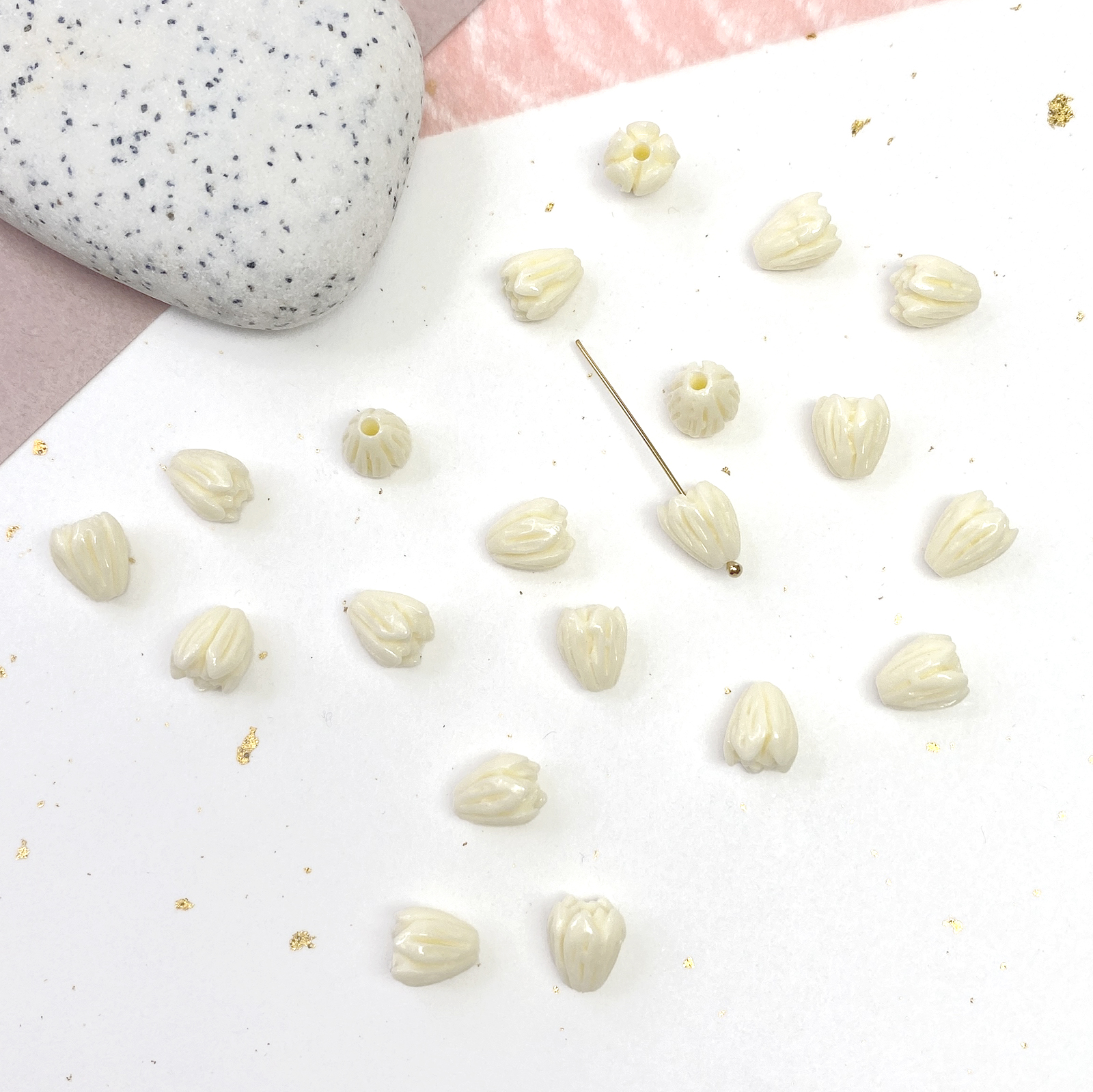 Molded Small Jasmine Flower Mother of Pearl Beads