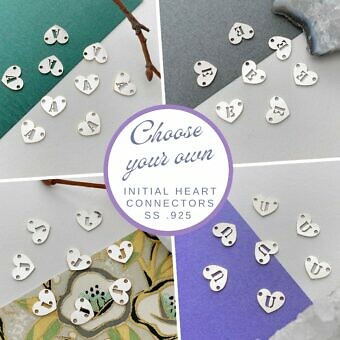 Alphabet Initials Heart Disc Connectors in Sterling Silver .925 Custom Collections
