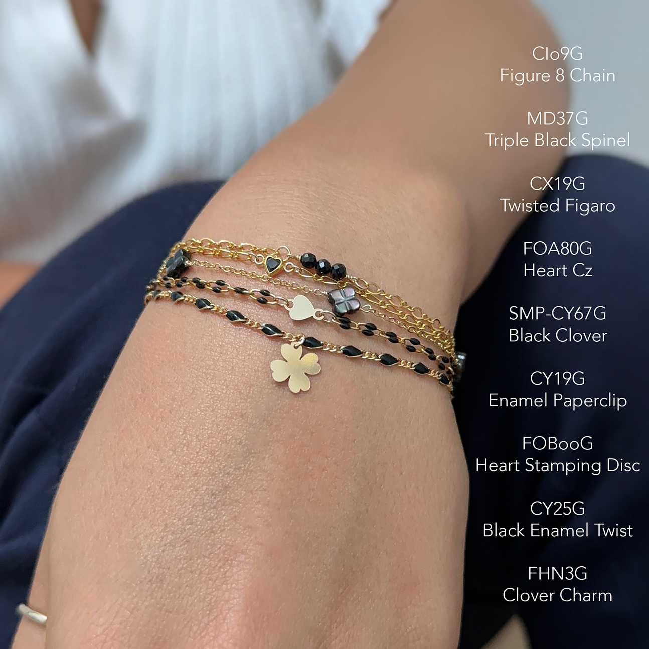 7 Inches Sample 6mm Black Clover Flower Mother of Pearl Cable Oval Chain 14kt Gold Filled - Image 5