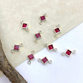 3mm Bright Red Diamond Bezel Set CZ Crystal Sterling Silver .925 Birthstones - Connectors Pendants Charms (July)