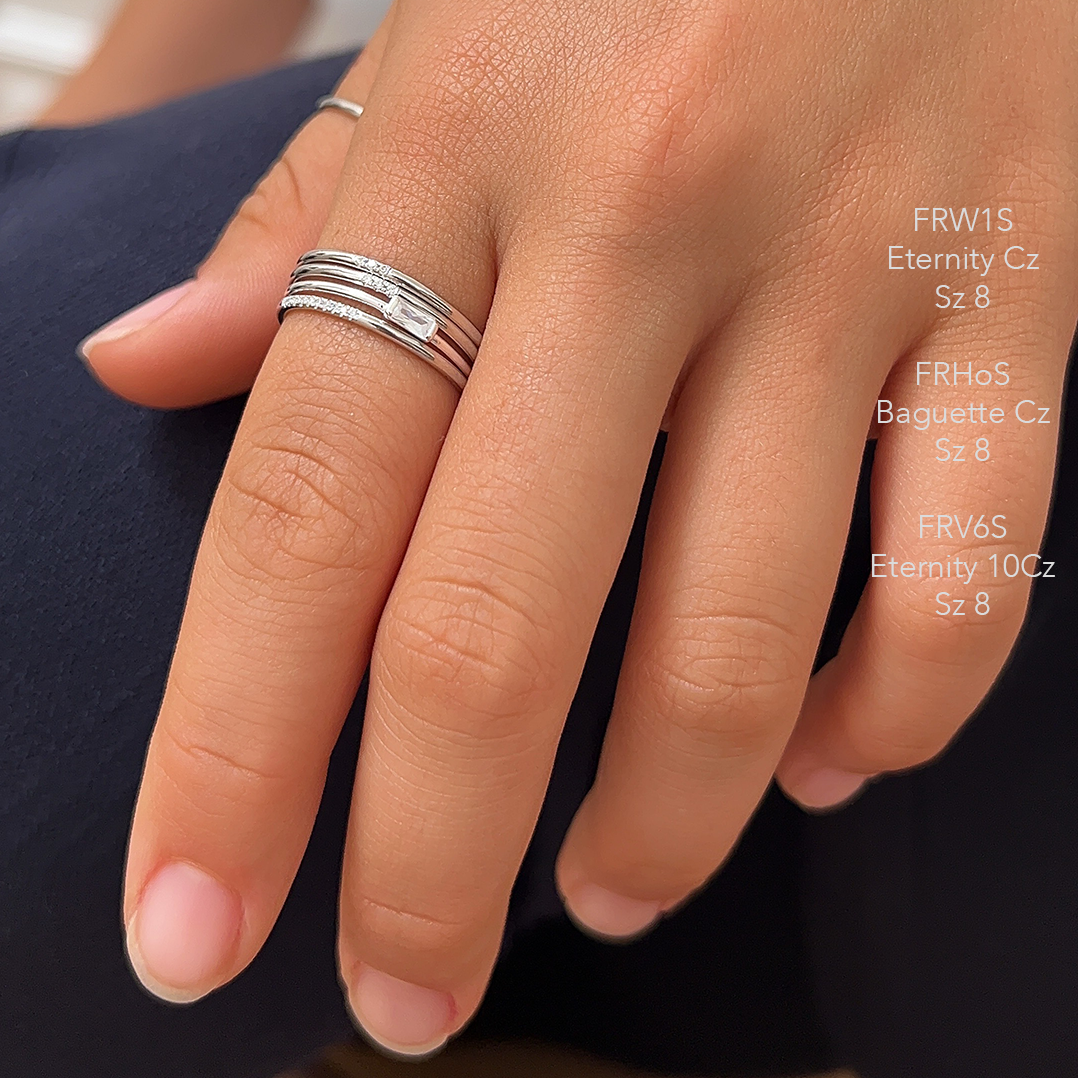 10 Clear CZ Crystals Eternity Band Stacking Rings Sterling Silver .925 – Size 6 - Image 2