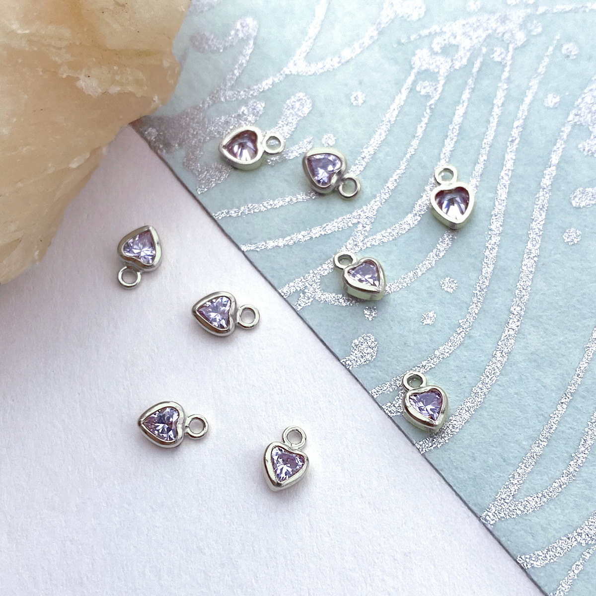 3mm Light Purple Heart Bezel Set CZ Crystals Sterling Silver .925 Birthstones - Pendants Charms (June)