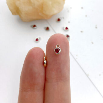 Alternative view of 3mm Bright Red Heart Bezel Set CZ Crystals Sterling Silver .925 Birthstones - Pendants Charms (July)