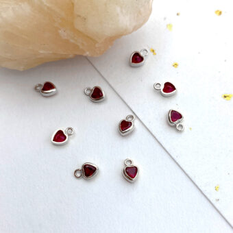 3mm Bright Red Heart Bezel Set CZ Crystals Sterling Silver .925 Birthstones - Pendants Charms (July)