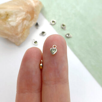Alternative view of 3mm Light Green Heart Bezel Set CZ Crystals Sterling Silver .925 Birthstones - Pendants Charms (August)