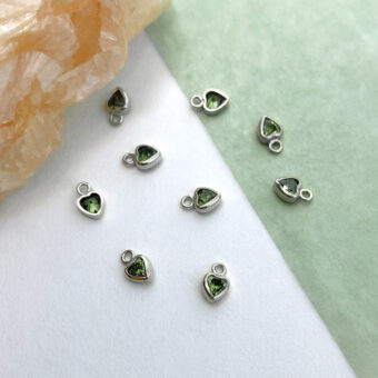 3mm Light Green Heart Bezel Set CZ Crystals Sterling Silver .925 Birthstones - Pendants Charms (August)