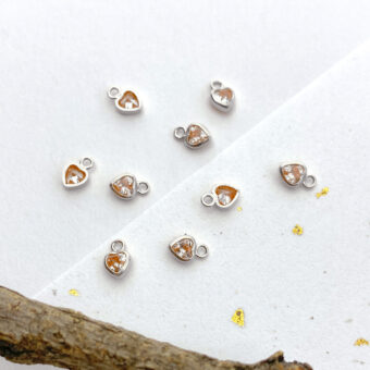 3mm Champagne Heart Bezel Set CZ Crystals Sterling Silver .925 Birthstones - Pendants Charms (November)