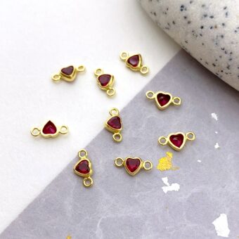 3mm Bright Red Heart Bezel Set CZ Crystals 14kt Gold Filled Birthstones - Connectors Pendants Charms (July)