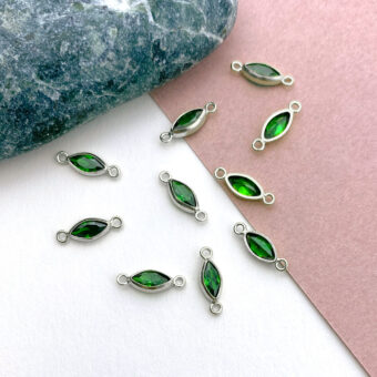 Dark Green Evil Eye Bezel Set CZ Crystal Sterling Silver .925 Birthstones - Connectors Pendants Charms (May)
