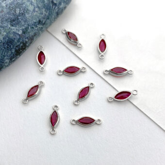Bright Red Evil Eye Bezel Set CZ Crystal Sterling Silver .925 Birthstones - Connectors Pendants Charms (July)