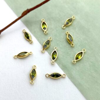 Light Green Evil Eye Bezel Set CZ Crystal 14kt Gold Filled Birthstones - Connectors Pendants Charms (August)