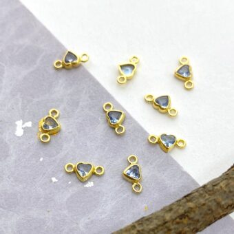 3mm Aqua Blue Heart Bezel Set CZ Crystals 14kt Gold Filled Birthstones - Connectors Pendants Charms (March)