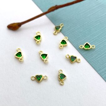 3mm Dark Green Heart Bezel Set CZ Crystals 14kt Gold Filled Birthstones - Connectors Pendants Charms (May)