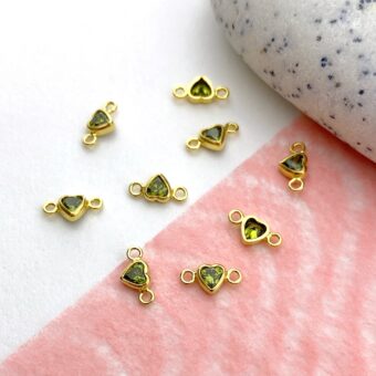 3mm Light Green Heart Bezel Set CZ Crystals 14kt Gold Filled Birthstones - Connectors Pendants Charms (August)