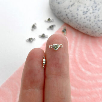 Alternative view of 3mm Light Green Heart Bezel Set CZ Crystals Sterling Silver .925 Birthstones - Connectors Pendants Charms (August)