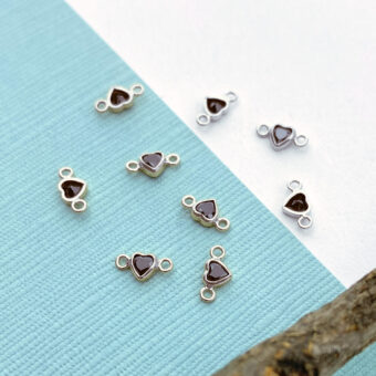 3mm Black Heart Bezel Set CZ Crystal Sterling Silver .925 - Connectors Pendants Charms