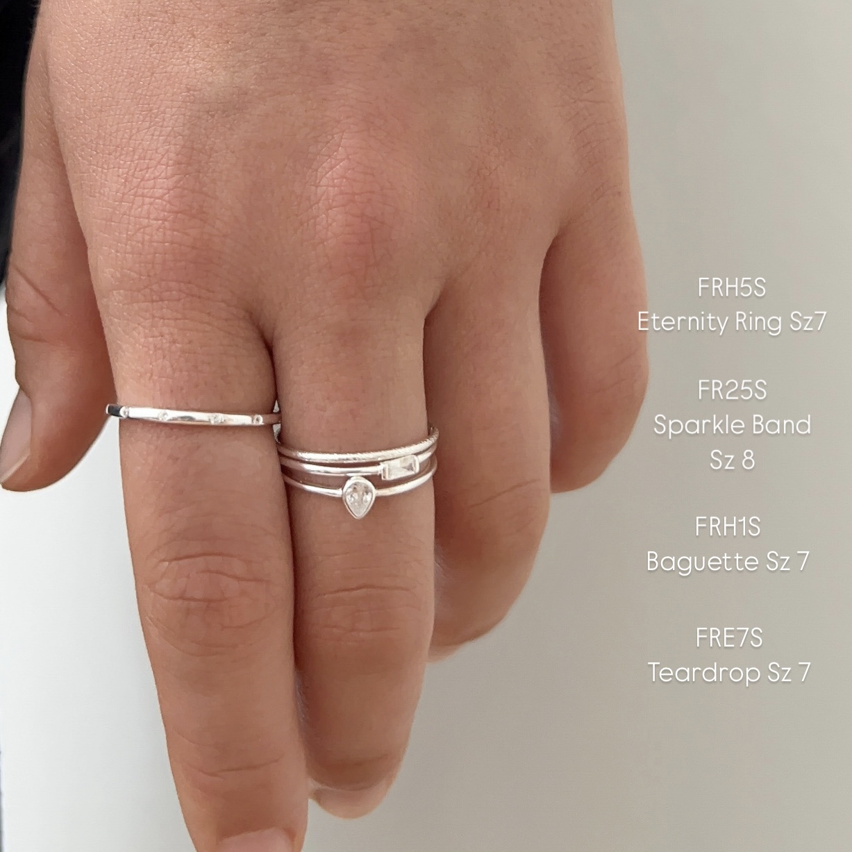 Rain Drop CZ Stacking Ring Sterling Silver .925 Size 9 - Image 3