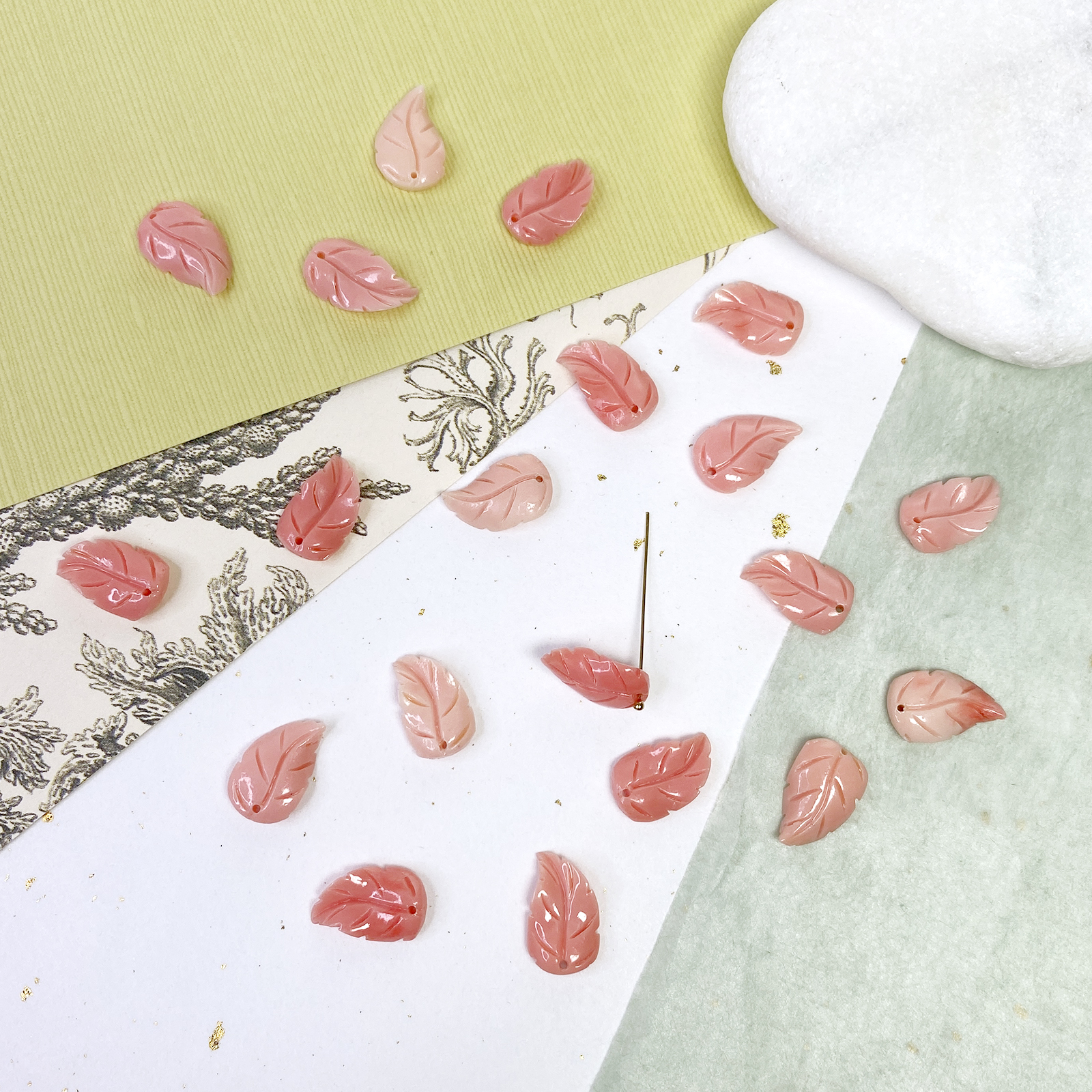 Molded Pink Leaf Mother of Pearl Beads