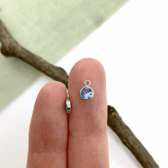 Alternative view of 4mm Aqua Blue Round Bezel Set CZ Crystal Sterling Silver .925 Birthstones - Pendants Charms (March)