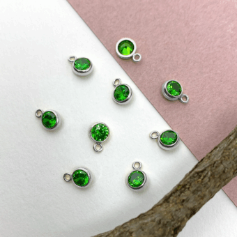 4mm Dark Green Round Bezel Set CZ Crystal Sterling Silver .925 Birthstones - Pendants Charms (May)