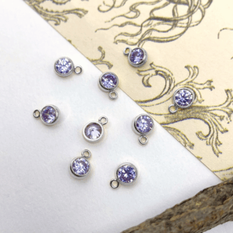 4mm Light Purple Round Bezel Set CZ Crystal Sterling Silver .925 Birthstones - Pendants Charms (June)