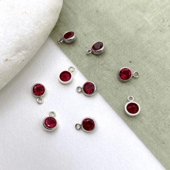 4mm Bright Red Round Bezel Set CZ Crystal Sterling Silver .925 Birthstones - Pendants Charms (July)