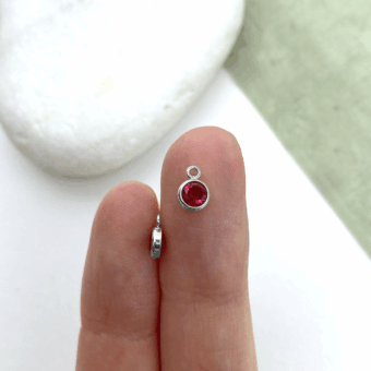 Alternative view of 4mm Bright Red Round Bezel Set CZ Crystal Sterling Silver .925 Birthstones - Pendants Charms (July)