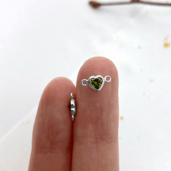 Alternative view of 4mm Light Green Heart Bezel Set CZ Crystals Sterling Silver .925 Birthstones - Connectors Pendants Charms (August)