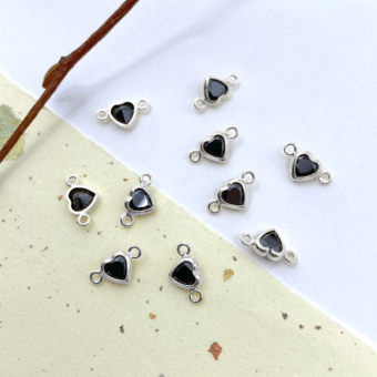 4mm Black Heart Bezel Set CZ Crystals Sterling Silver .925 - Connectors Pendants Charms