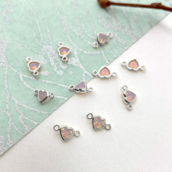 4mm Pink Rainbow Fire Opal (synthetic) Heart Bezel Set Sterling Silver .925 – Connectors Pendants Charms