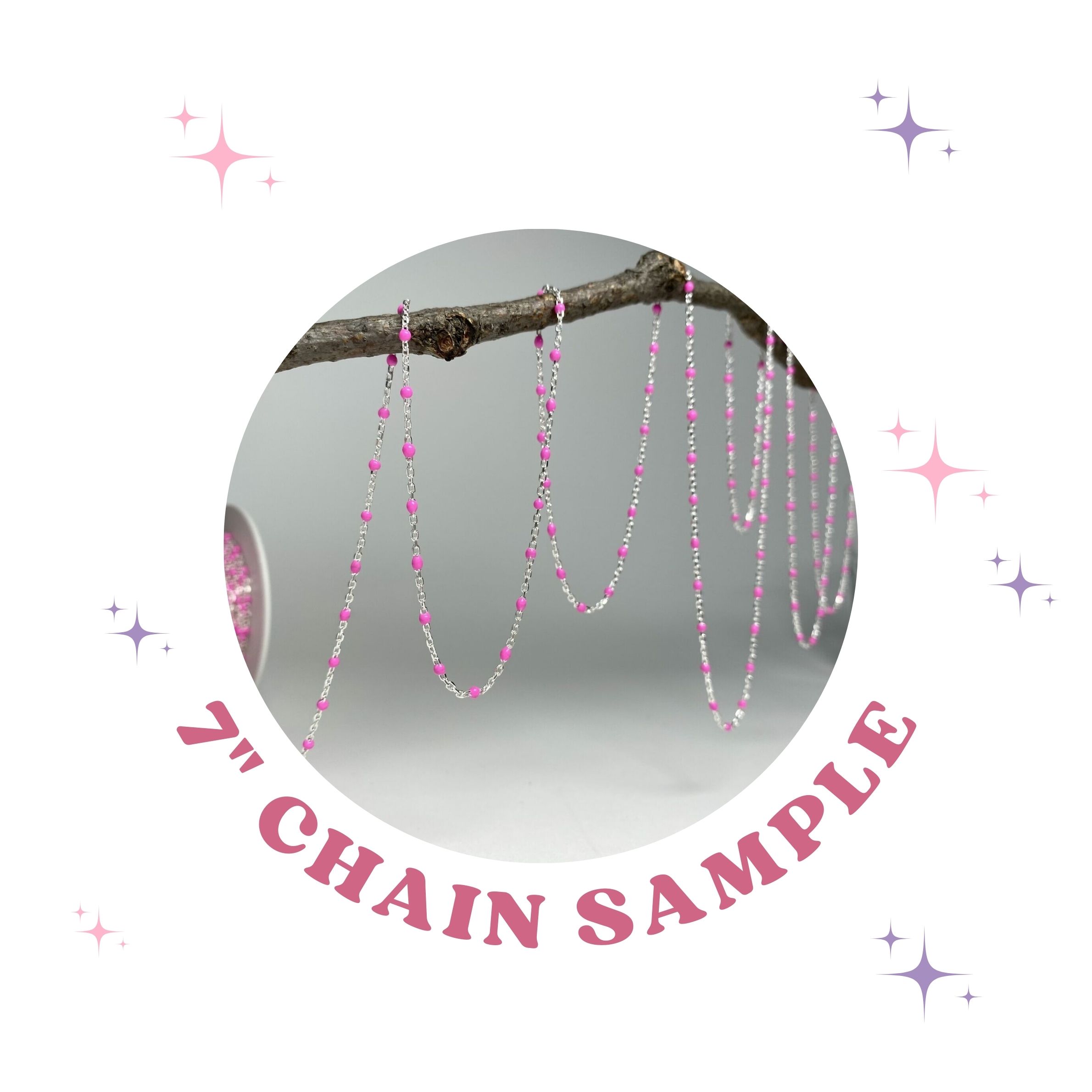 7" Sample Hot Pink Enamel Cable Chain Sterling Silver .925 (October)