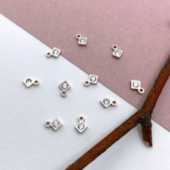 Tiny Diamond with Clear CZ Crystal Sterling Silver .925 - Pendants Charms
