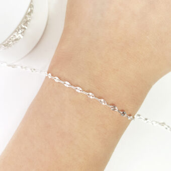 Alternative view of 2.30mm 1:1 Half Flat Dapped Sunburst Paperclip Chain By the Meter Sterling Silver .925