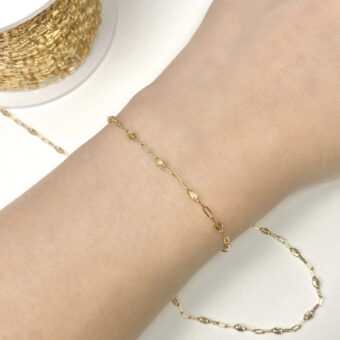 Alternative view of 2.30mm Clear Enamel Half Dapped Sunburst Paperclip Chain By the Meter 14kt Gold Filled