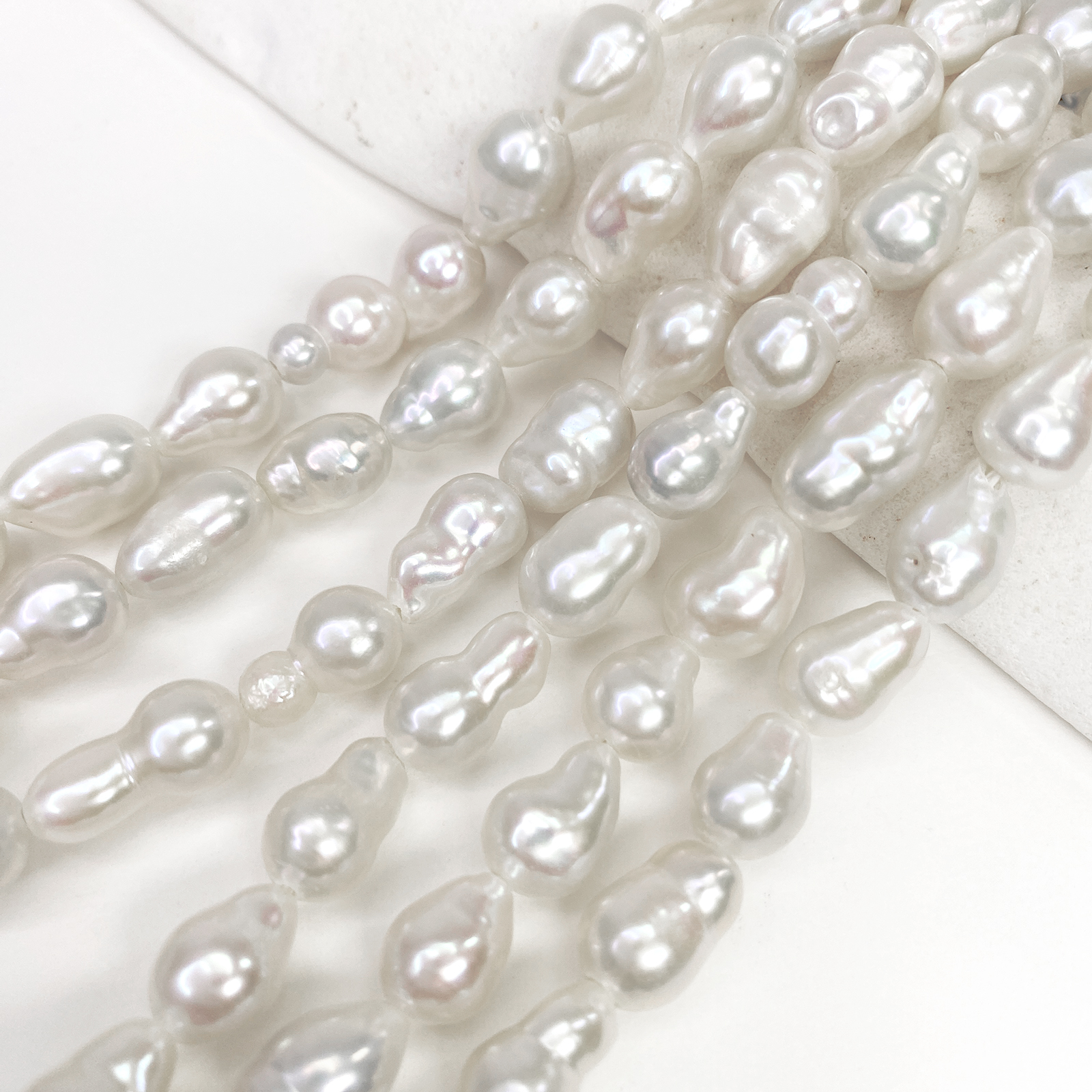 7.5x13mm Natural White Teardrop Baroque Freshwater Pearls Beads - Image 4