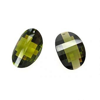 30x20mm Olive Green Faceted Curved Oval Cubic Zirconia Crystals Pendants