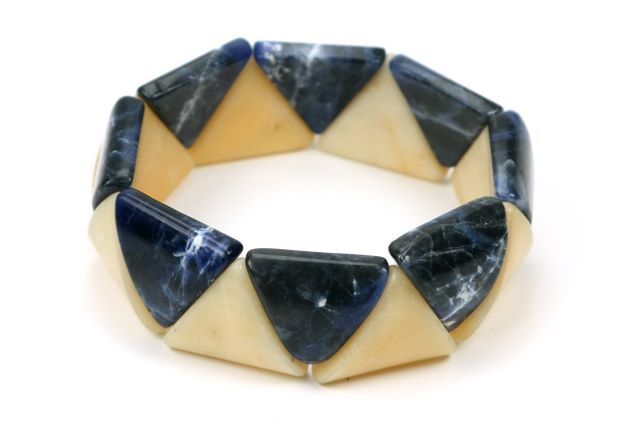 Sodalite and Dyed Yellow Jade Triangle Stone Stretchy Elastic Bracelets - Image 3