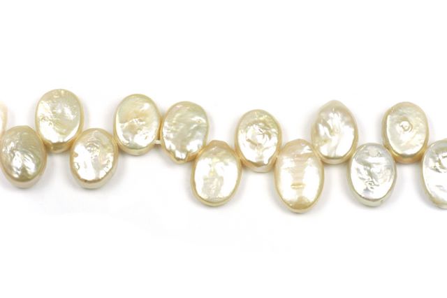 9x14mm Light Champagne Oval Coin Freshwater Pearls Beads - Image 2